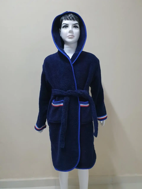 Синий детский махровый халат с полосками Welsoft 9-10 лет