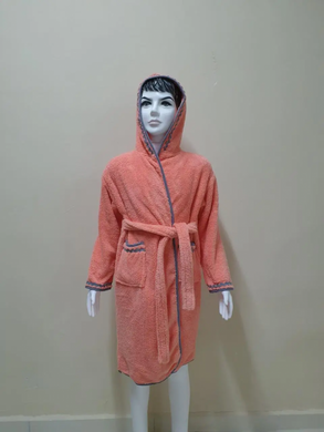 Персиковий махровий халат Welsoft для підлітків зі смужками 11-12 років