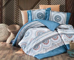 Постельный комплект Sateen Aran Carmela v1 голубое Семейный
