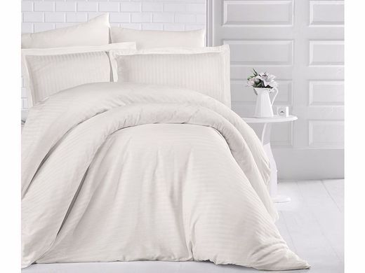 Однотонное постельное белье Stripe Sateen Krem кремовое Полуторный