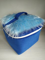 Текстильный бокс - органайзер для игрушек и вещей Rizo синяя с голубым мехом 26х26