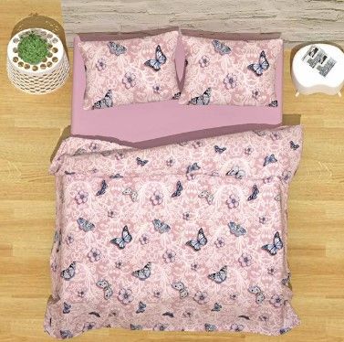 Комплект постельного белья хлопок Butterfly светло - розовый Двуспальный