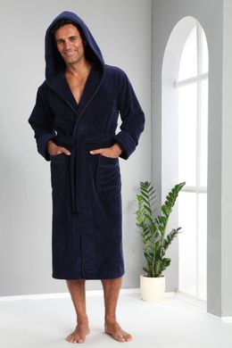 Длинный мужской халат с капюшоном ns 1240 lacivert синий 2XL