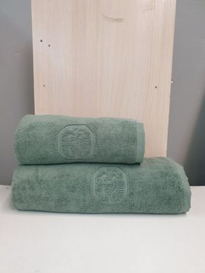 Однотонное махровое полотенце 590 г/м2 зеленое, хлопок 50х100