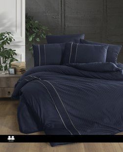 Комплект белья из Satin Deluxe Alfa Navy Blue синее Евро