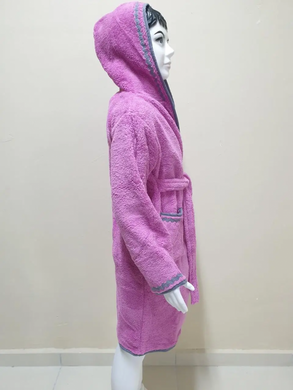 Сиреневый детский махровый халат с полосками Welsoft 9-10 лет
