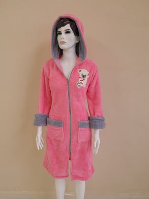 Темно розовый женский халат на молнии с Мишуткой Welsoft S
