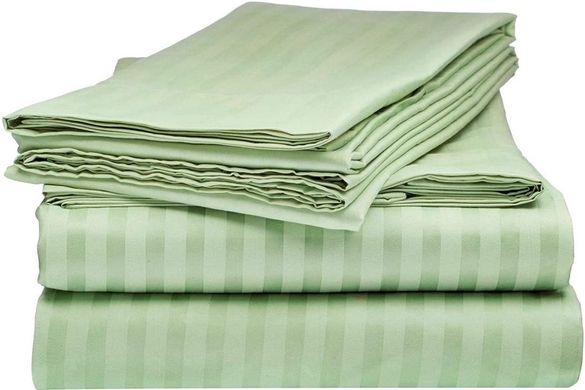 Простынь на резинке Mint сатиновая Home Sateen Stripe зеленая 80х190